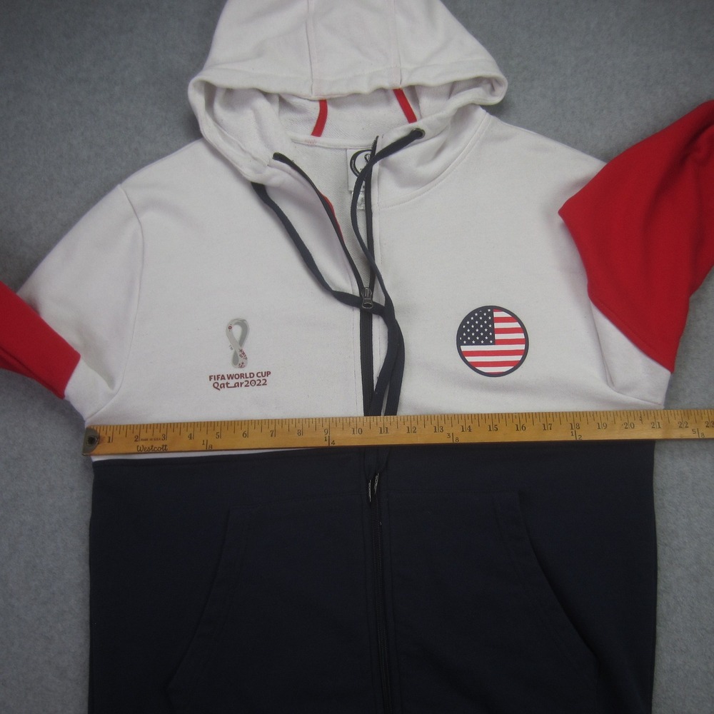 USA FIFA World Cup Qatar 2022 Jacket Mens Medium White Red Blue Full Zip Hoodie - Picture 12 of 16